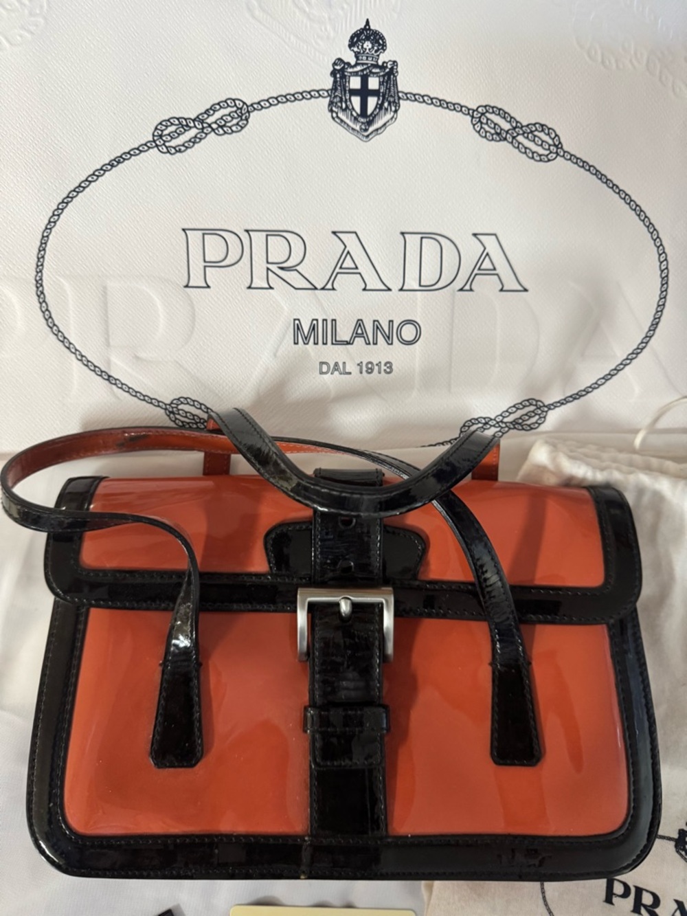 Vintage Prada šÆ% Authentic pinkish hues patent mini Bag with cards, dust bag set - Picture 3 of 17
